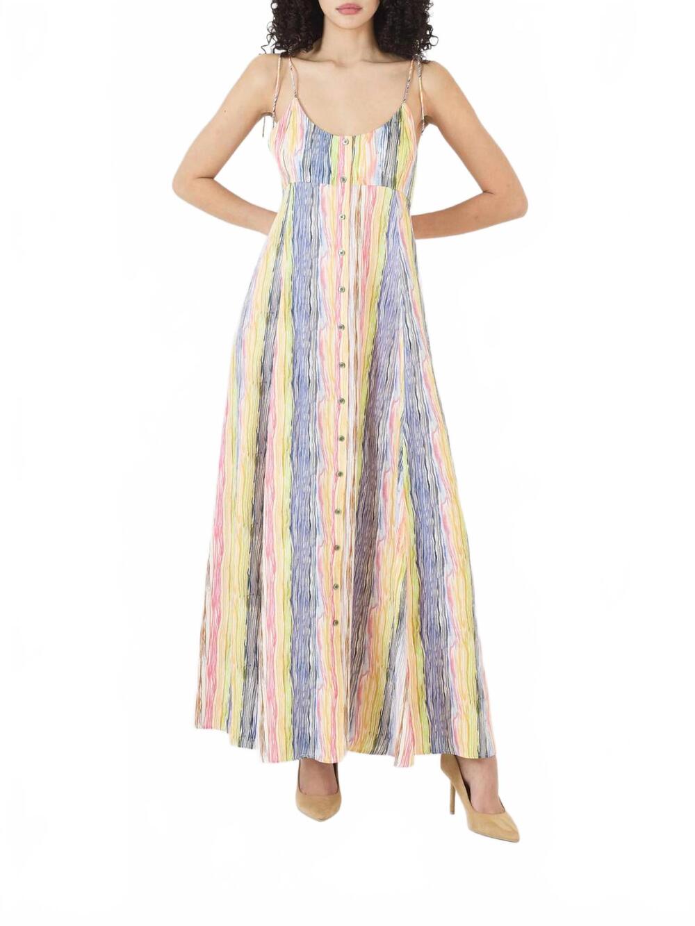 NEW ROSIE ASSOULIN high garden maxi dress in rainbow stripe twill